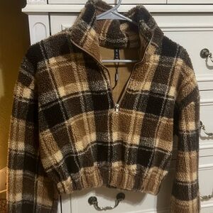 Brown and Black Plaid Teddy Jacket